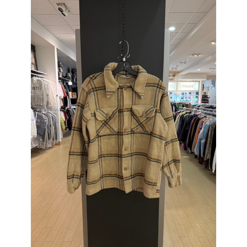 80s Woolrich Earth Tone Plaid Wool Button Up Flannel Vintage Shirt Pendleton Tan